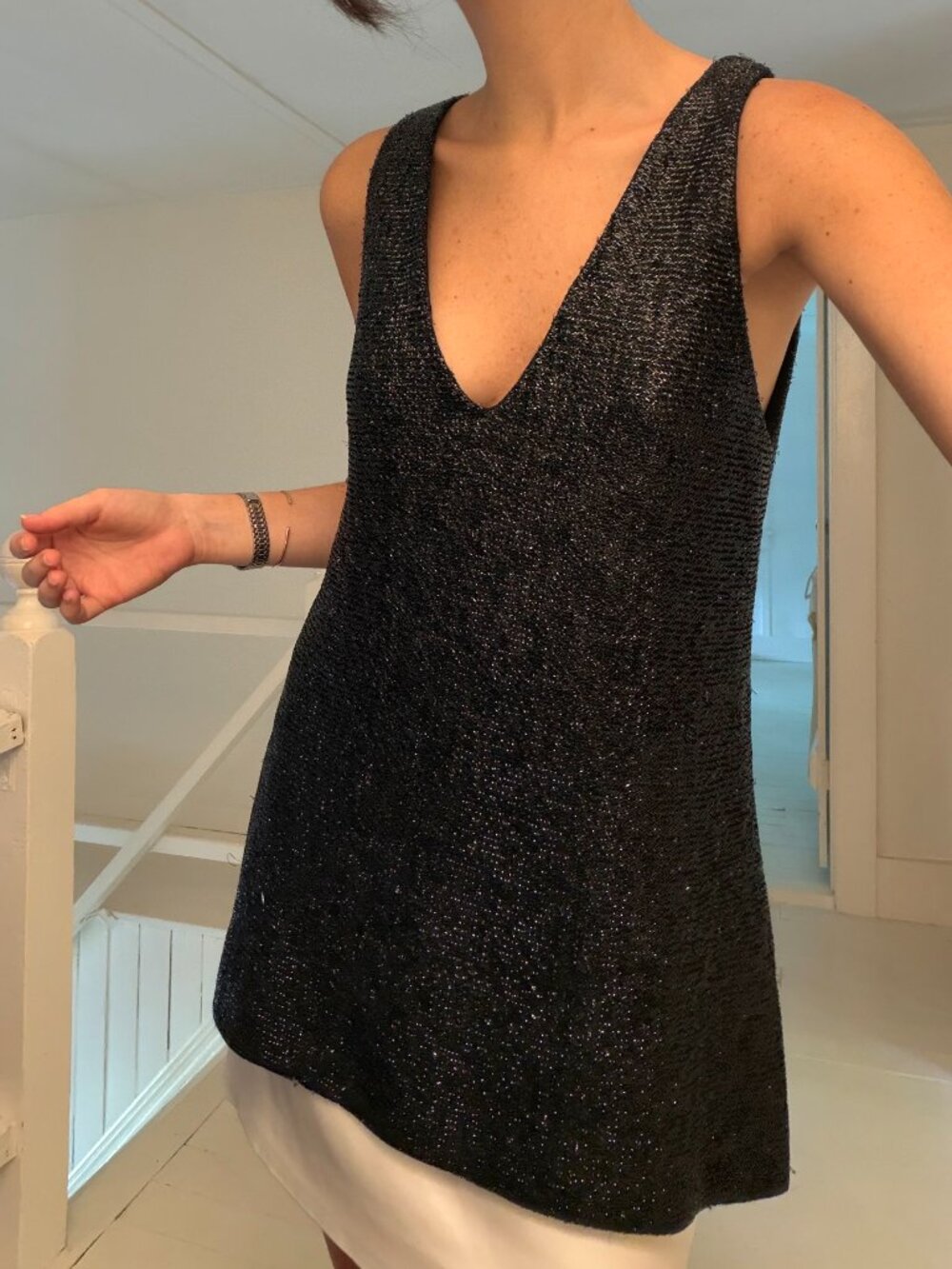Saks Fifth Avenue Vintage 60s Metallic Tinsel Top Size 7 Black - Picture 3 of 9